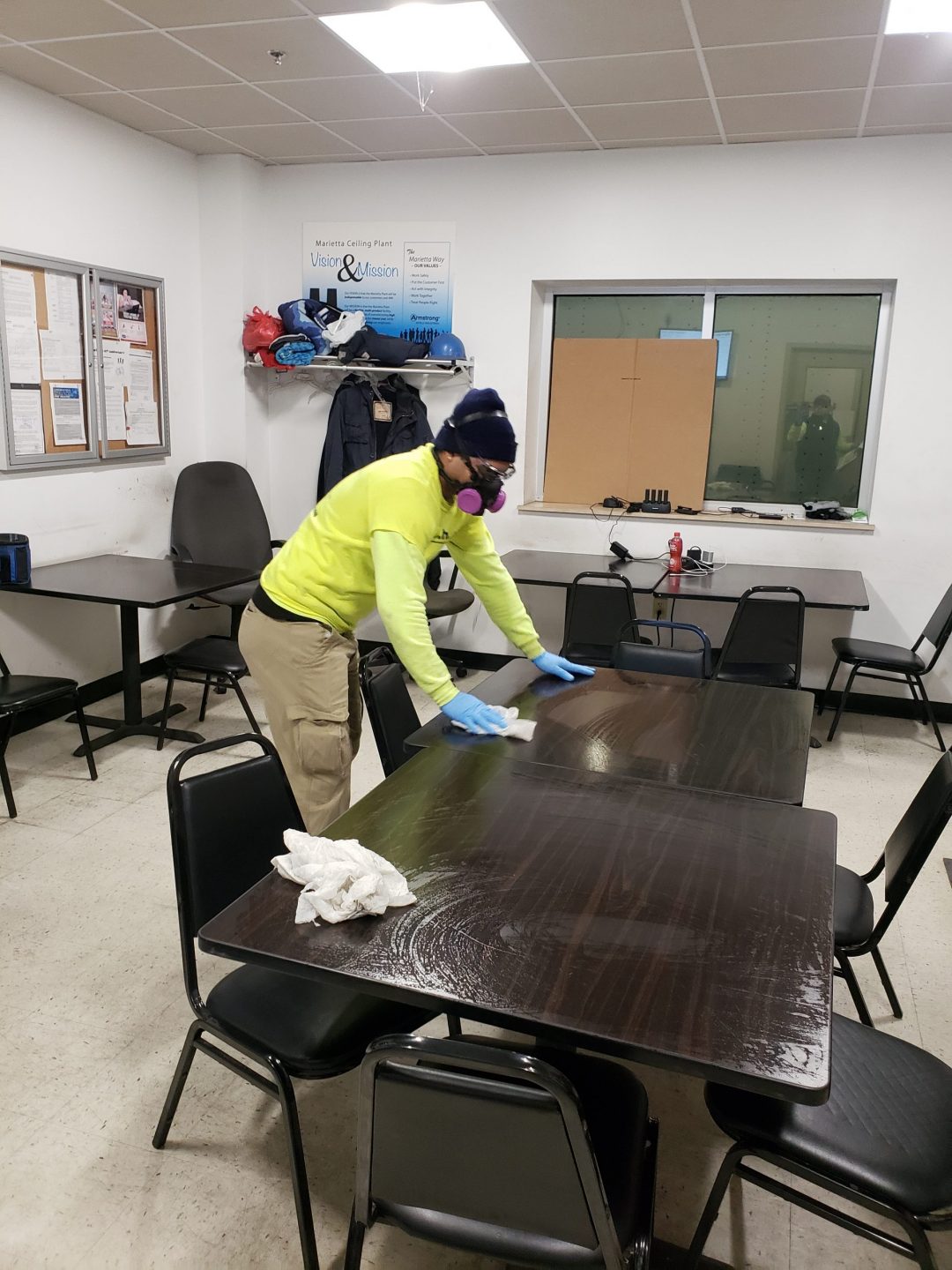 employee performing biological cleaning services